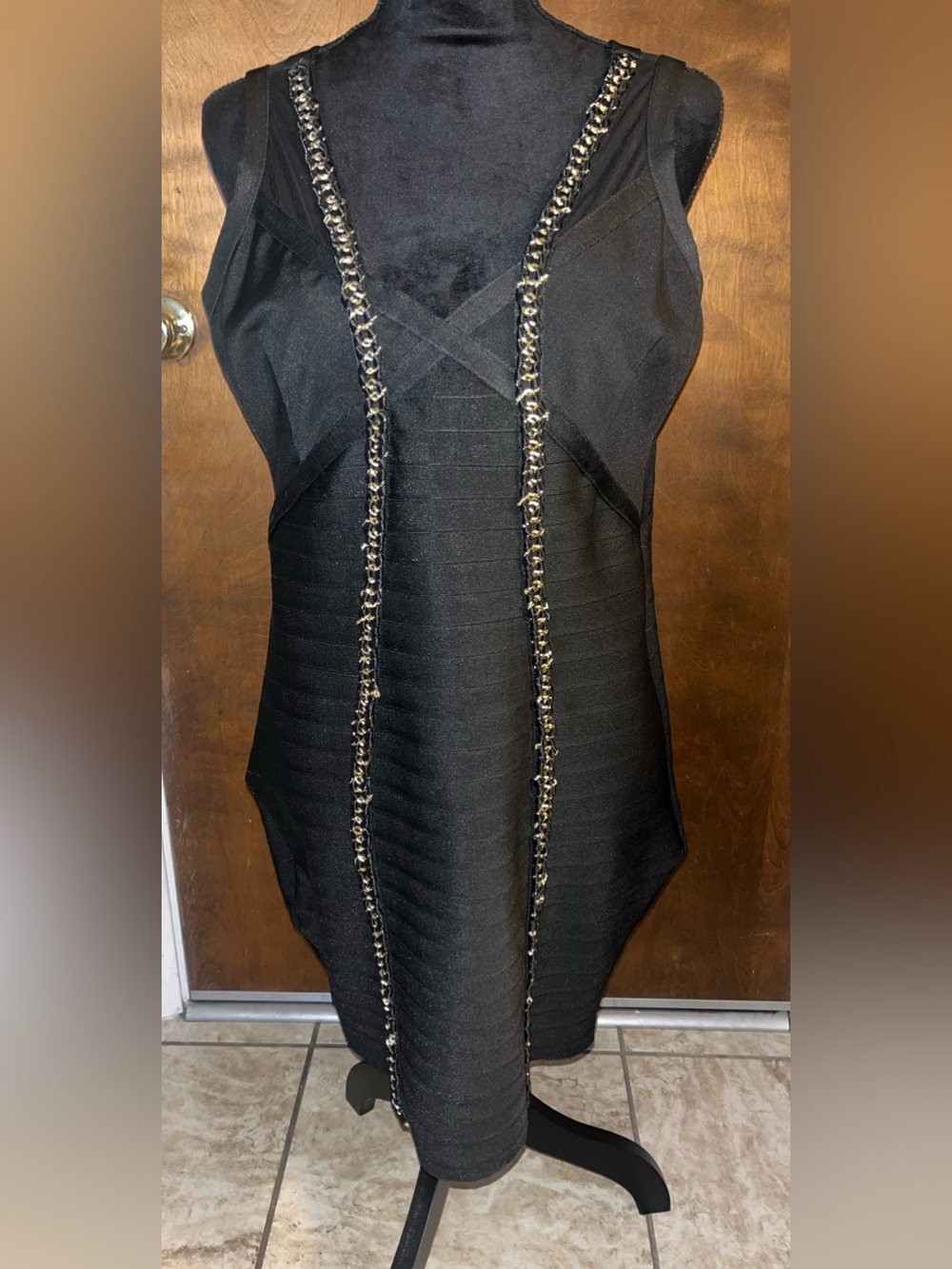 2B Bebe Black Chain-Trim Mini Bodycon Dress XL